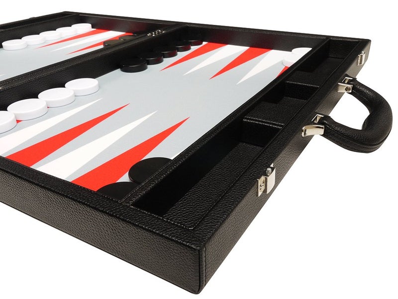 Silverman & Co. 19-inch Premium Backgammon Set - Large Size - Black Board, White and Scarlet Red Points - Image 4
